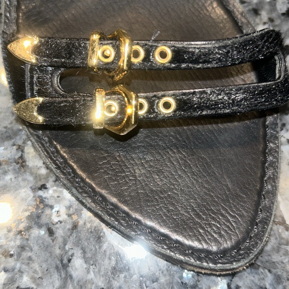 Louis Vuitton black suede with gold buckle heeled sandals, ankle straps - Picture 3 of 10